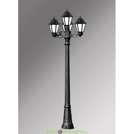 Столб фонарный уличный Fumagalli Gigi Bisso/Anna 3+1 черный, матовый 2,3м 4xE27 LED-FIL с лампами 800Lm, 4000К