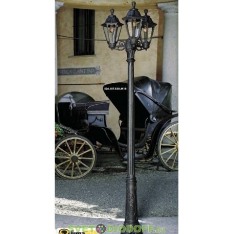 Столб фонарный уличный Fumagalli Ricu Bisso/Anna 3L черный/прозрачный 2,38м 3xE27 LED-FIL с лампами 800Lm, 2700К