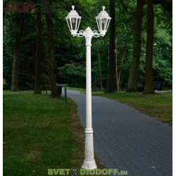 Столб фонарный уличный Fumagalli Ricu Bisso/Rut 2L белый, прозрачный 2,5м 2xE27 LED-FIL с лампами 800Lm, 2700К