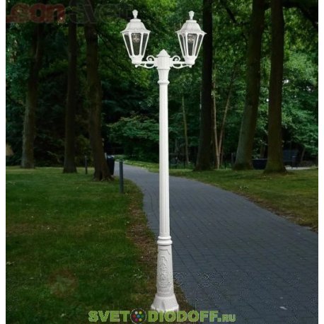 Столб фонарный уличный Fumagalli Ricu Bisso/Rut 2L белый, прозрачный 2,5м 2xE27 LED-FIL с лампами 800Lm, 2700К