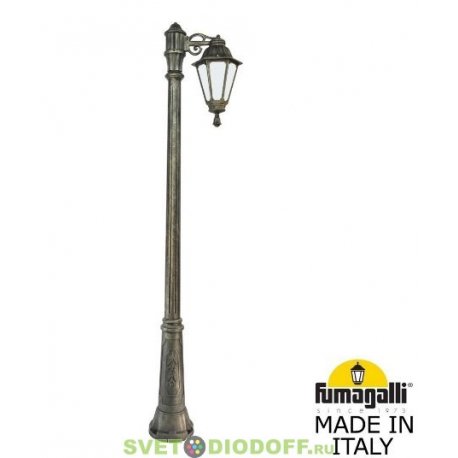 Столб фонарный уличный Fumagalli Ricu Bisso/Rut черный, прозрачный 2,1м 1xE27 LED-FIL с лампой 800Lm, 2700К