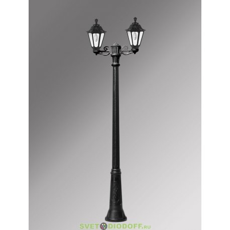 Столб фонарный уличный Fumagalli Ricu Bisso/Rut 2L черный, прозрачный 2,5м 2xE27 LED-FIL с лампами 800Lm, 2700К