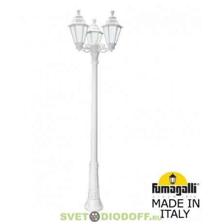 Столб фонарный уличный Fumagalli Ricu Bisso/Rut 3L белый, матовый 2,5м 3xE27 LED-FIL с лампами 800Lm, 2700К