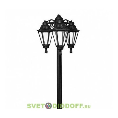 Столб фонарный уличный Fumagalli Ricu Bisso/Rut 3L черный, матовый 2,5м 3xE27 LED-FIL с лампами 800Lm, 2700К