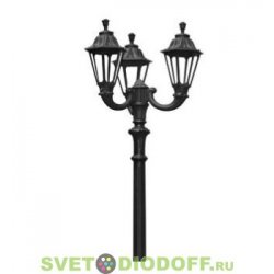 Столб фонарный уличный Fumagalli Ricu Ofir/Rut 3L черный, прозрачный 2,5м 3xE27 LED-FIL с лампами 800Lm, 2700К