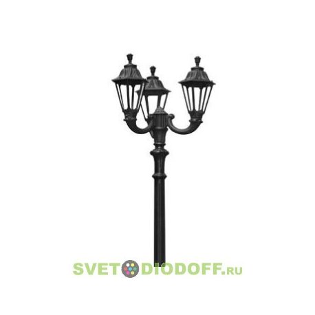 Столб фонарный уличный Fumagalli Ricu Ofir/Rut 2+1L черный, прозрачный 2,6м 3xE27 LED-FIL с лампами 800Lm, 2700К