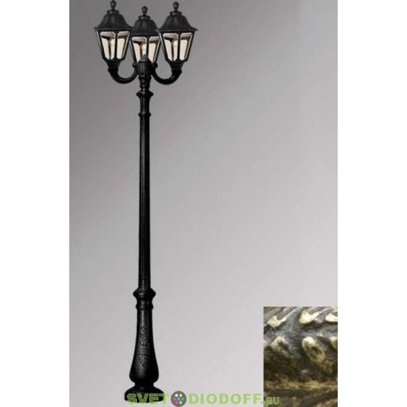 Столб фонарный уличный Fumagalli Nebo Ofir/RUT 3L античная бронза, прозрачный 3,0м 3xE27 LED-FIL с лампами 800Lm, 2700К