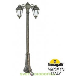 Столб фонарный уличный Fumagalli RICU BISSO/SABA 2L DL античная бронза, опал 2,13м 1xE27 LED-FIL с лампой 800Lm, 2700К
