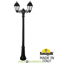 Столб фонарный уличный Фумагалли ARTU BISSO/SABA 2L черный, прозрачный, 1,8м., 2xE27 LED-FIL с лампами 800Lm, 2700К