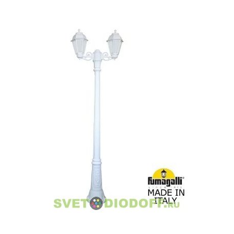 Столб фонарный уличный Фумагалли ARTU BISSO/SABA 2L белый, опал, 1,8м., 2xE27 LED-FIL с лампами 800Lm, 2700К