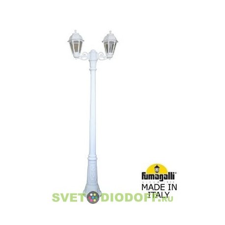 Столб фонарный уличный Фумагалли ARTU BISSO/SABA 2L белый, опал, 1,8м., 2xE27 LED-FIL с лампами 800Lm, 2700К