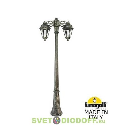 Столб фонарный уличный Фумагалли ARTU BISSO/SABA 2L DL античная бронза, прозрачный, 1,6м., 2xE27 LED-FIL с лампами 800Lm, 2700К