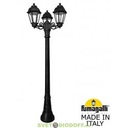 Столб фонарный уличный Фумагалли ARTU BISSO/SABA 3L черный, прозрачный, 1,98м., 3xE27 LED-FIL с лампами 800Lm, 2700К