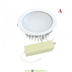 Встраиваемый светодиодный светильник Даунлайт аварийный 50 L, 50Вт, 6320Лм, 3000К Теплый, Опал, 224×180х90мм