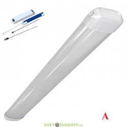 Аварийный линейный светильник «Айсберг Нео» ЭКО CRI80 75Вт, 10850Лм, 5000К Яркий дневной, IP65, Опал, 1500мм, БАП (5Вт 1,5час.)