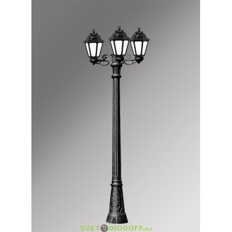 Столб фонарный уличный Fumagalli Artu Bisso/Anna 3L черный, матовый 1.85м 3xE27 LED-FIL с лампами 800Lm, 4000К