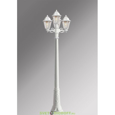 Столб фонарный уличный Fumagalli Gigi Bisso/Anna 3+1 белый, прозрачный 2,3м 4xE27 LED-FIL с лампами 800Lm, 4000К