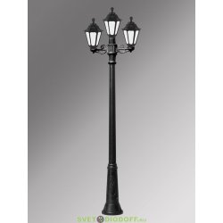Столб фонарный уличный Fumagalli Ricu Bisso/Rut 2+1L черный, матовый 2,6м 3xE27 LED-FIL с лампами 800Lm, 2700К