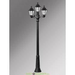 Столб фонарный уличный Fumagalli Ricu Bisso/Rut 2+1L черный, прозрачный 2,6м 3xE27 LED-FIL с лампами 800Lm, 2700К