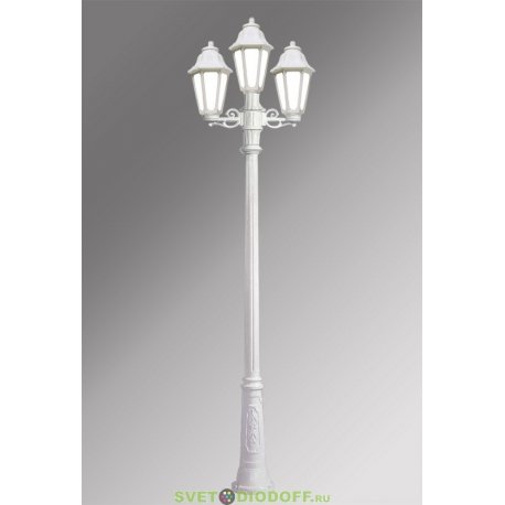 Столб фонарный уличный Fumagalli Ricu Bisso/Rut 2+1L белый, матовый 2,6м 3xE27 LED-FIL с лампами 800Lm, 2700К