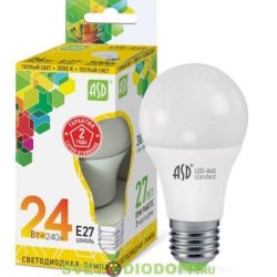 Лампа светодиодная LED-A60-standard 24Вт 230В Е27 3000К 2160Лм ASD
