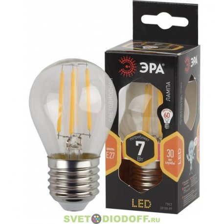 Лампа светодиодная, прозрачная F-LED P45-7w-827-E27 теплый