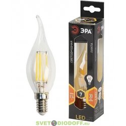 Лампа светодиодная прозрачная "Свеча на ветру" ЭРА F-LED BXS-7w-827-E14 теплая