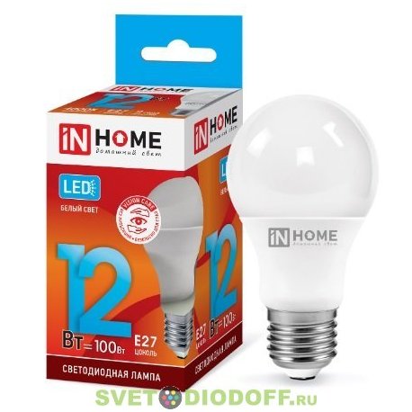 Лампа светодиодная LED-A60-VC 12Вт 230В Е27 3000К 1080Лм IN HOME