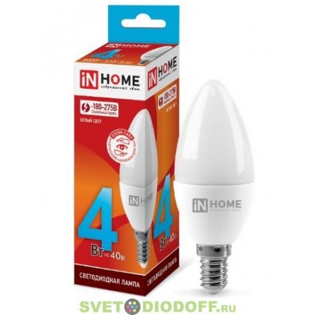 Лампа светодиодная LED-СВЕЧА-VC 4Вт 230В Е14 4000К 360Лм IN HOME