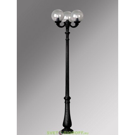 Столб фонарный уличный Fumagalli Nebo Ofir/Globe300 3L черный, плафон шар прозрачный 2,9м