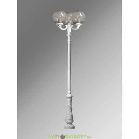 Столб фонарный уличный Fumagalli Nebo Ofir/Globe 300 3L белый, плафон шар дымчатый 2,9м