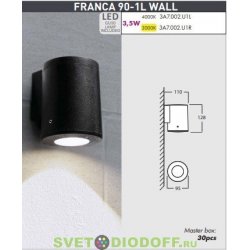 Светильник фасадный одно сторонний Fumagalli Franca 90-1L wall черный 3,5Вт, 3000К теплый