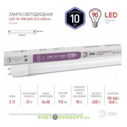 Лампа светодиодная линейная ЭРА LED smd T8-10w-865-G13 600mm 6500К холодный (поворотный цоколь)