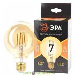 Лампа светодиодная F-LED G95-7W-824-E27 gold ЭРА (филамент, шар зол, 7Вт, тепл, E27)