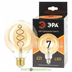 Лампа светодиодная F-LED G95-7W-824-E27 spiral gold ЭРА (филамент, шар спир зол, 7Вт, тепл, E27) (20/560)