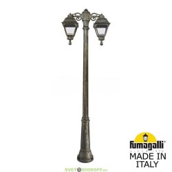 Уличный фонарь столб Fumagalli Ricu Bisso/Cefa 2L DN бронза/прозрачный 2,10м 2xE27 LED-FIL с лампами 800Lm, 2700К