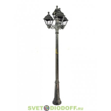 Уличный фонарь столб Fumagalli Ricu Bisso/Cefa 3+1 бронза/прозрачный 2,55м 4xE27 LED-FIL с лампами 800Lm, 2700К