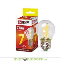 Лампа светодиодная LED-ШАР-deco 7Вт 230В Е14 3000К 630Лм прозрачная IN HOME