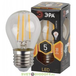 Лампочка светодиодная ЭРА F-LED F-LED P45-5W-827-E27 5Вт филамент шар теплый белый свет
