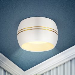 Потолочный накладной светильник Бочонок под лампу GX53, белый/золото, Н 50,5, D 90, OL13 GX53 WH/GD