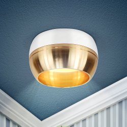 Потолочный накладной светильник Бочонок под лампу GX53, белый/золото, Н 50,5, D 90, OL14 GX53 WH/GD