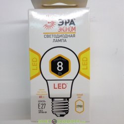 Лампа светодиодная ЭРА LED smd A60-8w-827-E27 ECO 