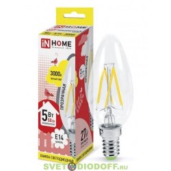 Лампа светодиодная LED-СВЕЧА-deco 5Вт 230В Е14 3000К 450Лм прозрачная IN HOME