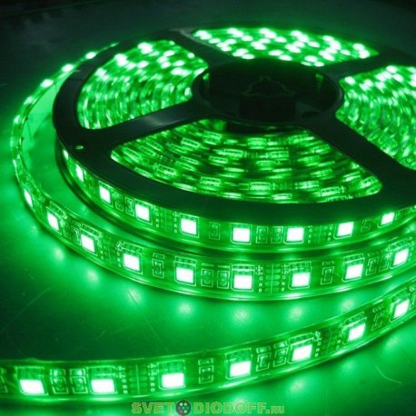 Лента светодиодная стандарт SMD 5050, 60 LED/м, 14,4 Вт/м, 12В , IP68, Цвет: Зеленый