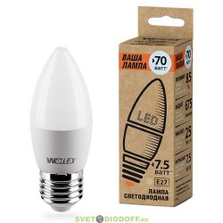 Лампа светодиодная "Свеча" LED C37 WOLTA 25SC 7.5Вт E14-P 4000K